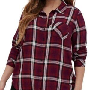 Torrid Womens Lizzie Rayon Twill Button Up Shirt Maroon Combo Plaid Plus 4X